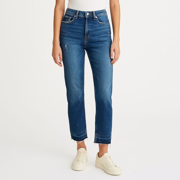 Revolve Hudson Jeans Zoeey High Rise Ankle Straight Leg Jeans in Fara Blue Denim - Picture 1 of 9